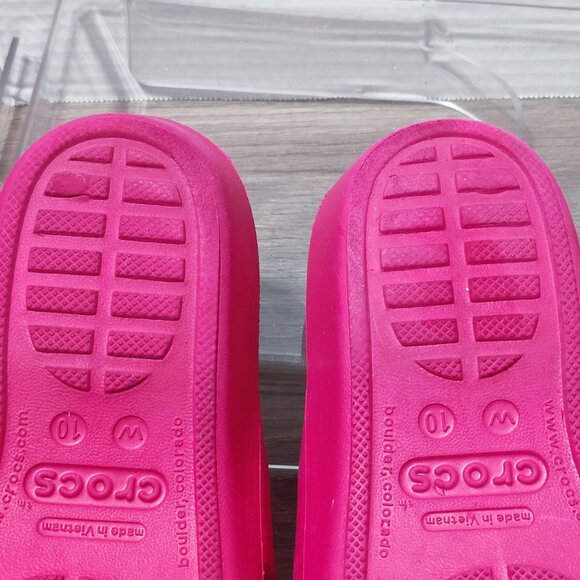 Crocs Low Wedge Slides Size 10 pink white Strappy Slip On Summer Comfort Sandals - Picture 11 of 12